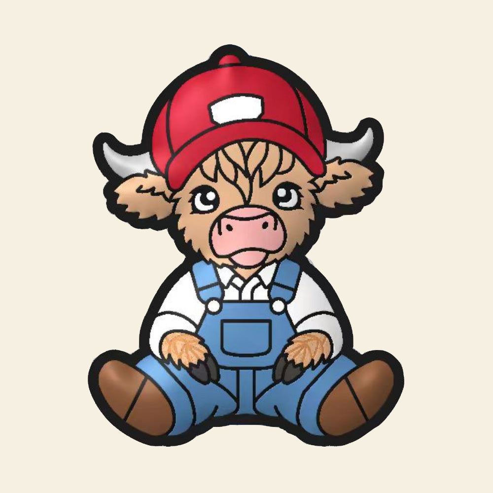Wholesale 10pcs Cartoon Baseball Cap Highland Cow Glue Beads